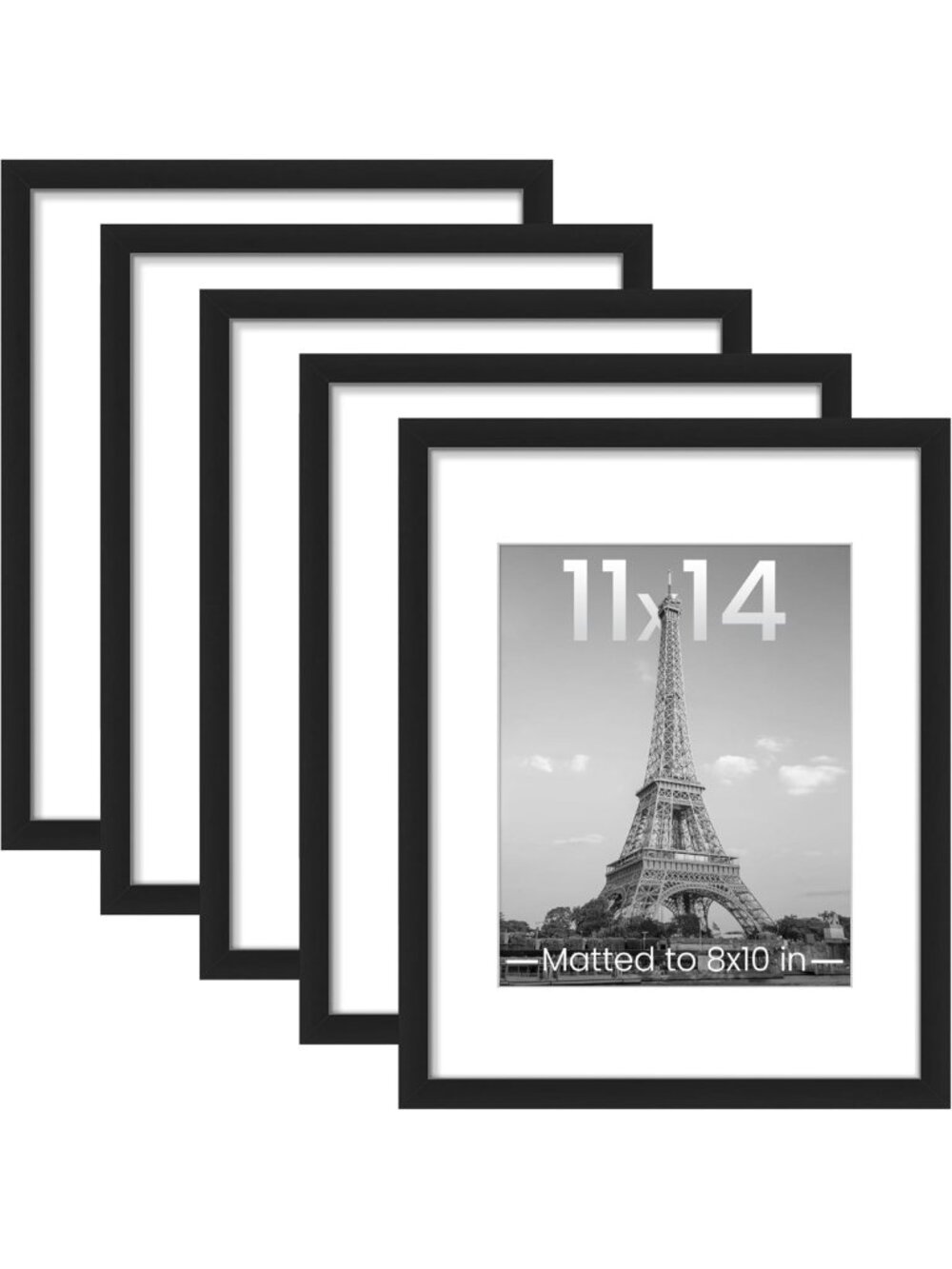Set of 5 Black Picture Frames 11x14 & 8x10 with Mat for Wall Gallery Display